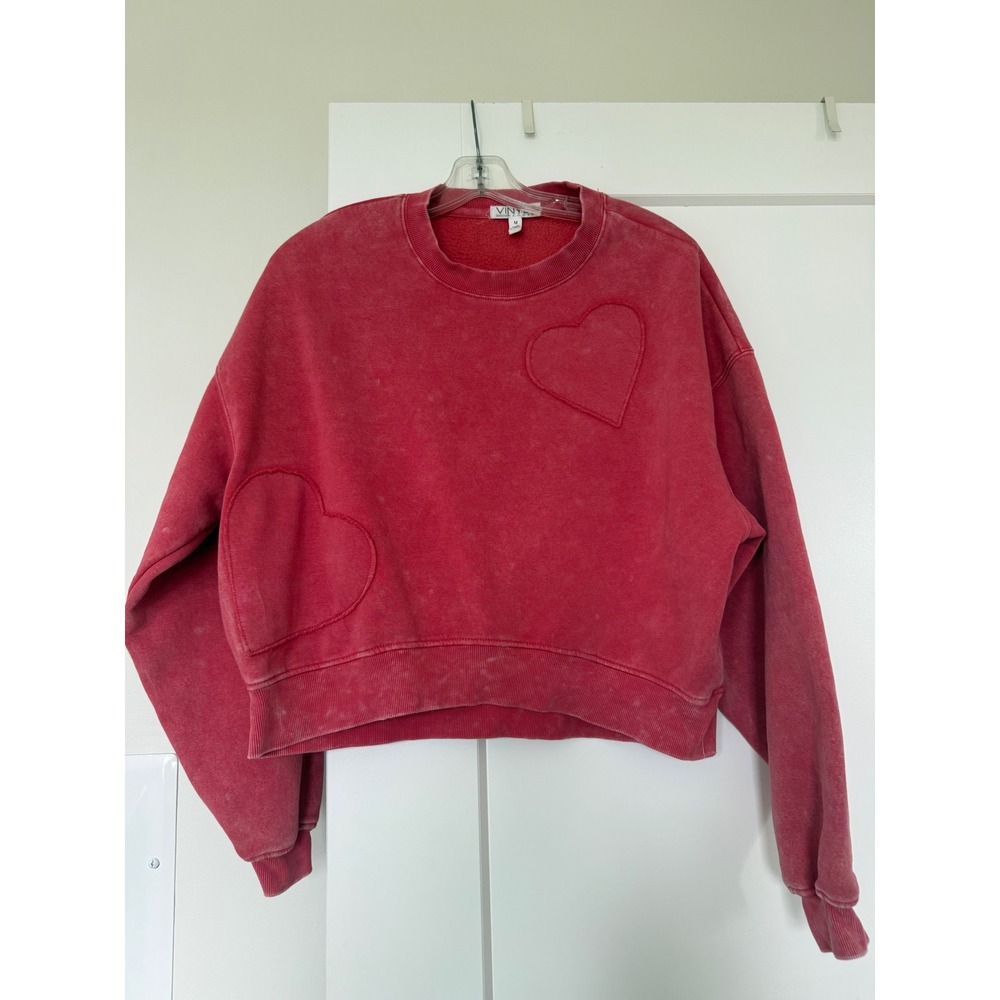Vinyl Icons Red Acid Wash Heart Patch Cropped Sweatshirt Medium